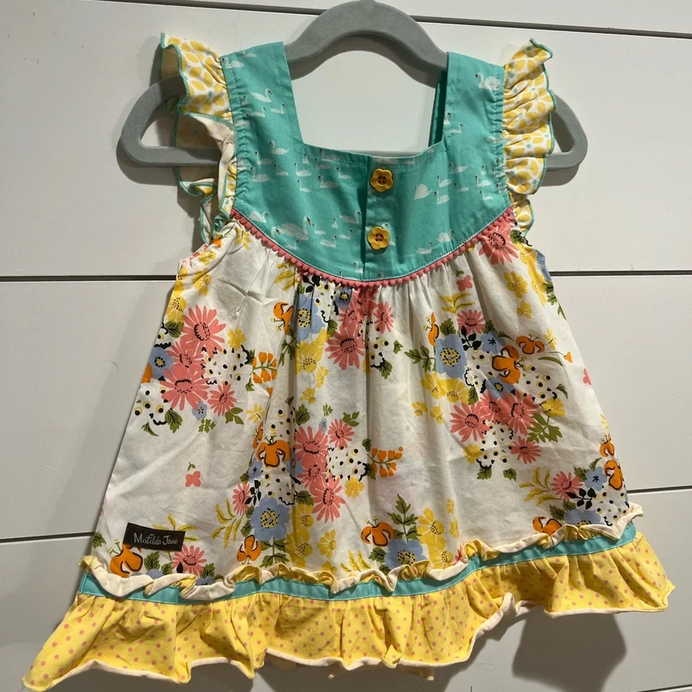 Matilda Jane The Adventure Begins Floral Swans Tunic Girls 6 NWT Ruffle Button